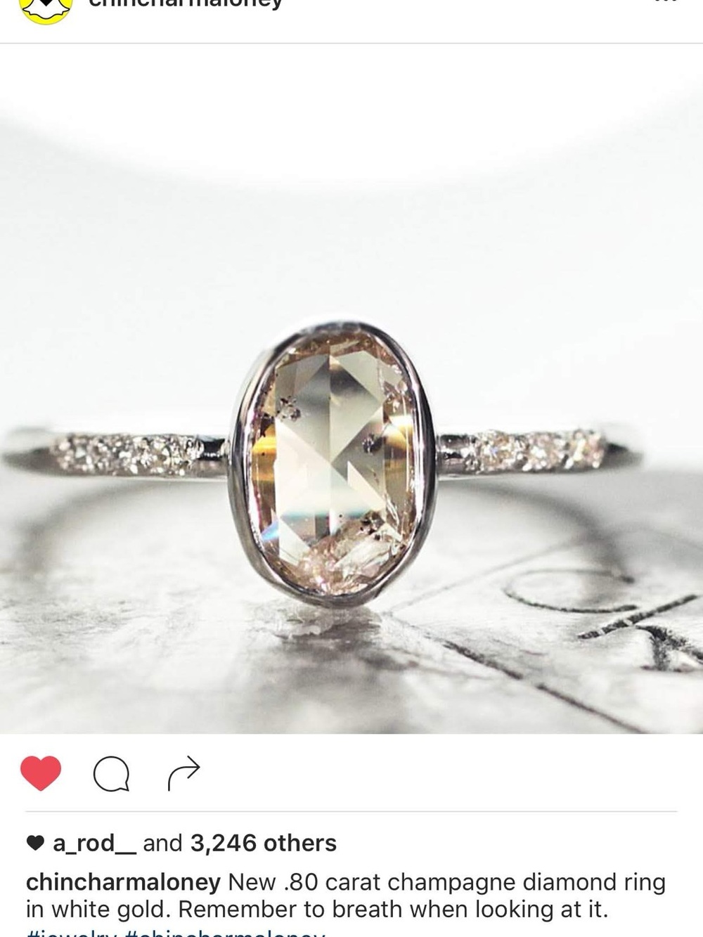 Champagne Oval Diamond Ring in White Gold with Diamond Band